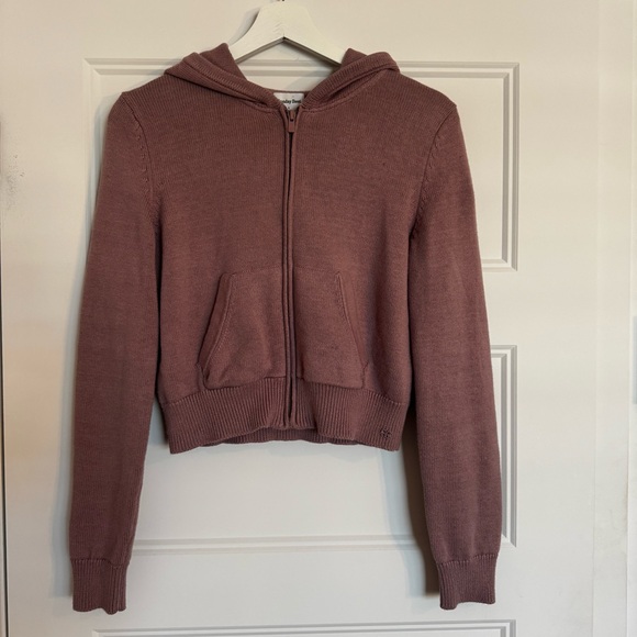 Aritzia Sunday Best Danes Dusty Rose Knit Zip-Up Hoodie Size S - Organic Cotton - Picture 6 of 14